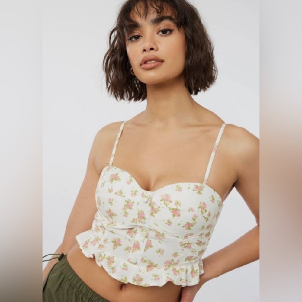 NWT Anthropologie Bustier rose‎ floral cropped top 100% Rayon feminine roses
